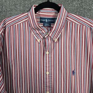 Ralph Lauren Green Red Stripe Blake Preppy‎ Button Down Shirt 100% Cotton XL